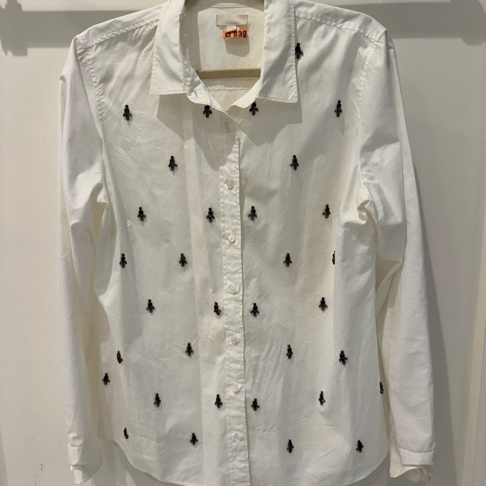 J. Crew Collection white cotton Button-Down with jeweled embellishments